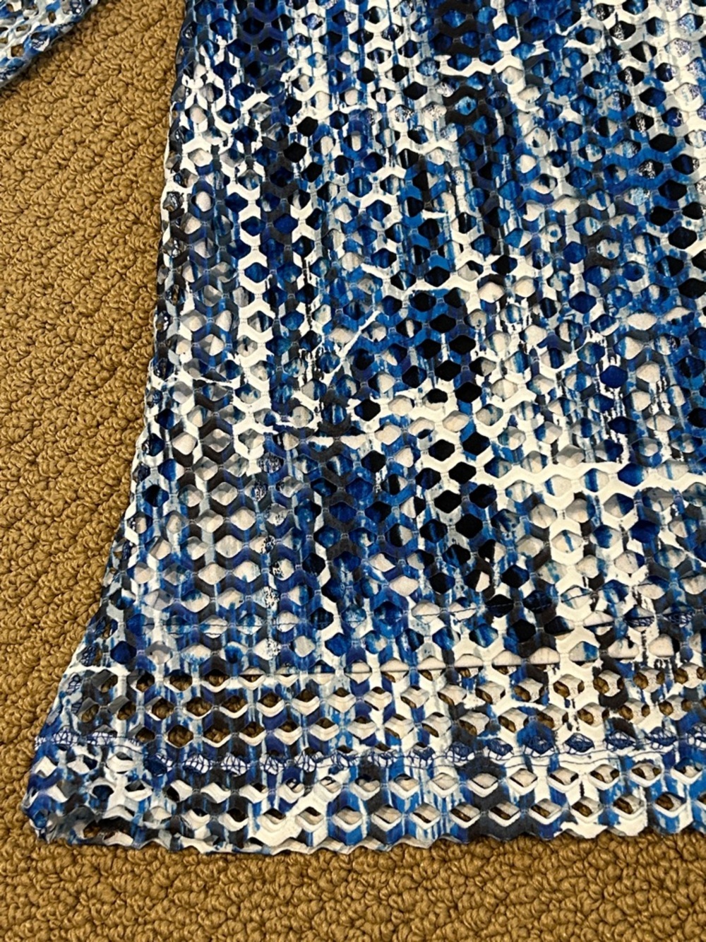 Ali Miles Blue White Abstract Mesh Overlay Tunic Top 1X Lagenlook Art to Wear - Picture 11 of 17